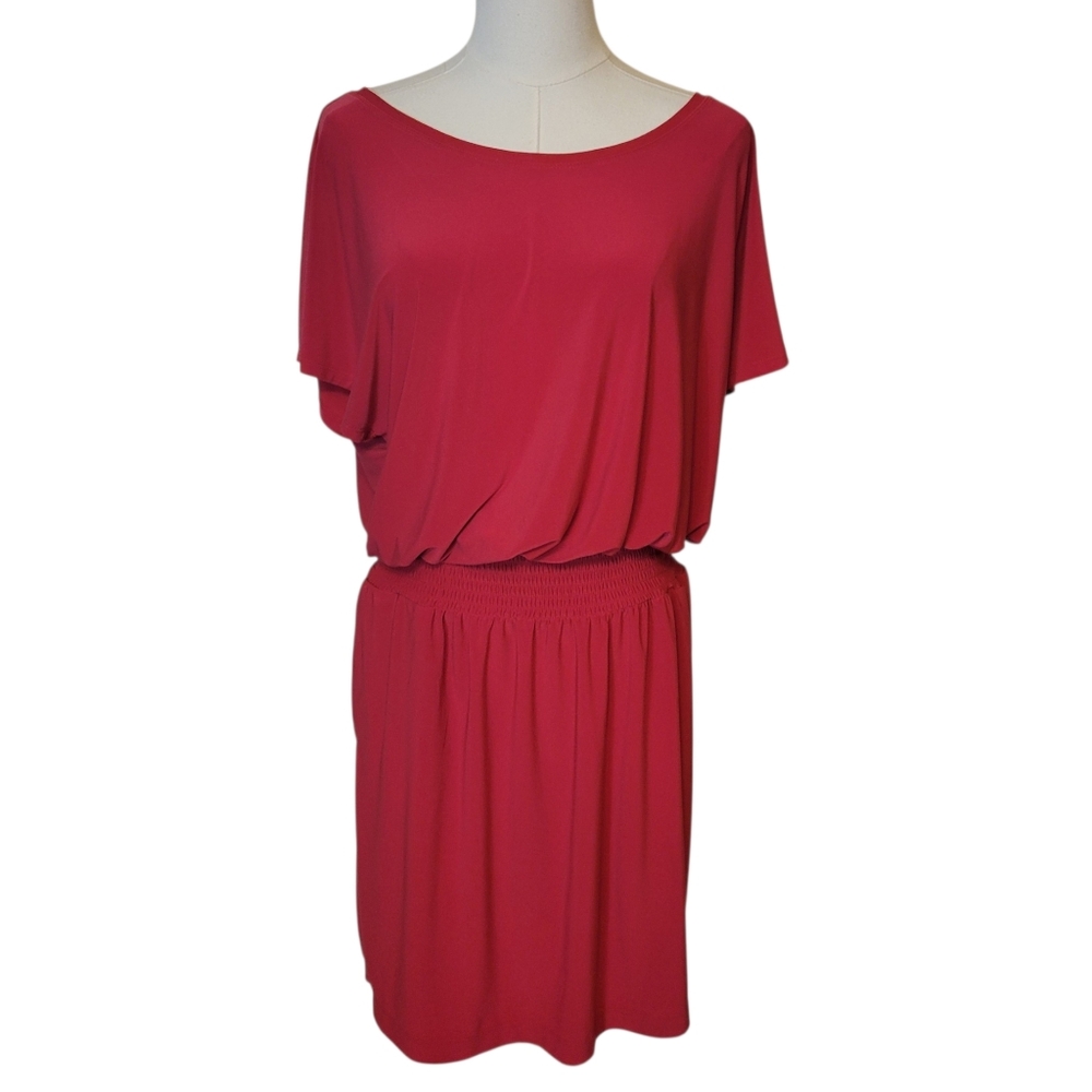 WHBM Red Smocked Waist Blouson Dress Size Large‎